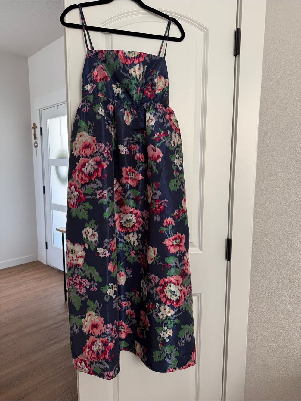 Anthropologie Navy Floral Maxi Dress with Pink and Green Accents